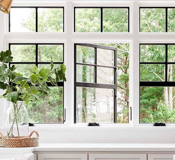 white upvc window frame with black casement windows
